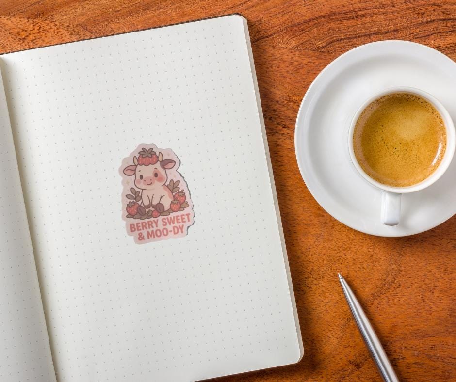 Berry Sweet Moo-dy Cow Sticker