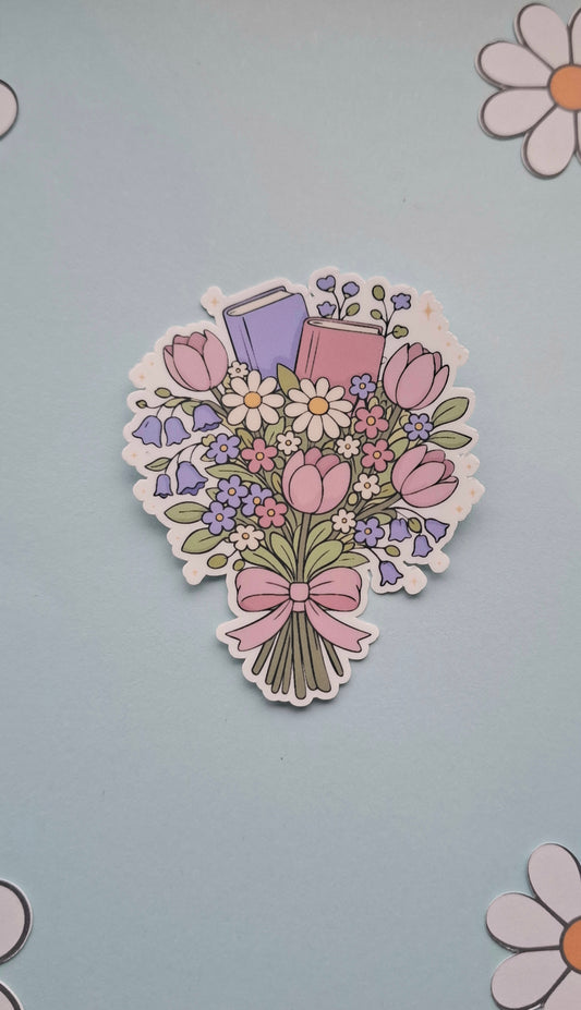 In Full Bloom Spring Book Bouquet Die Cut Sticker