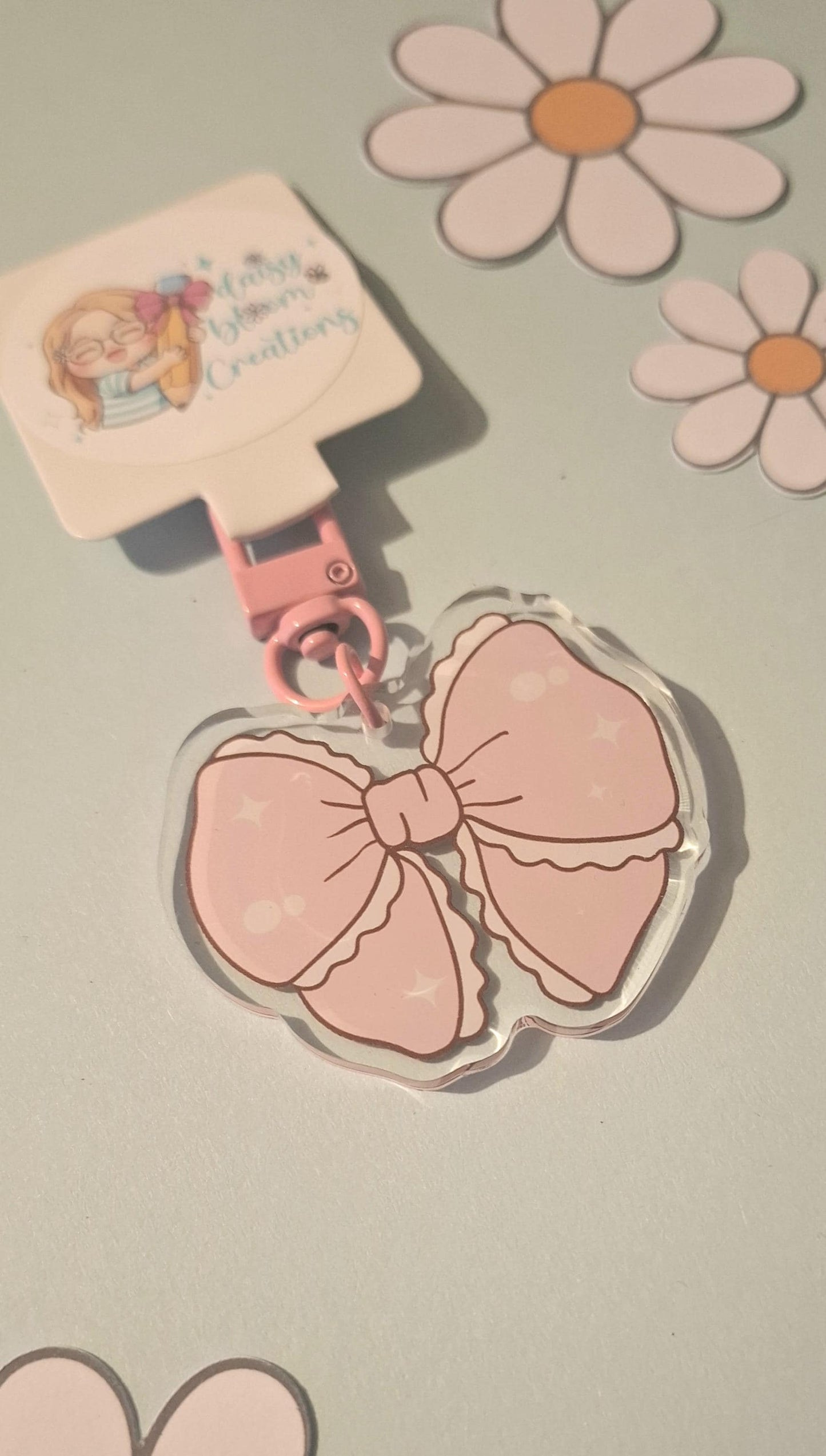 Cute Pink Bow Acrylic Keyring