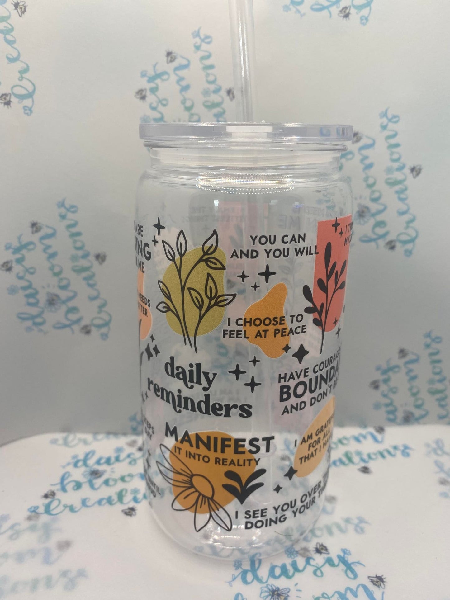 Positive Affirmations 16oz Cup with Lid and Straw