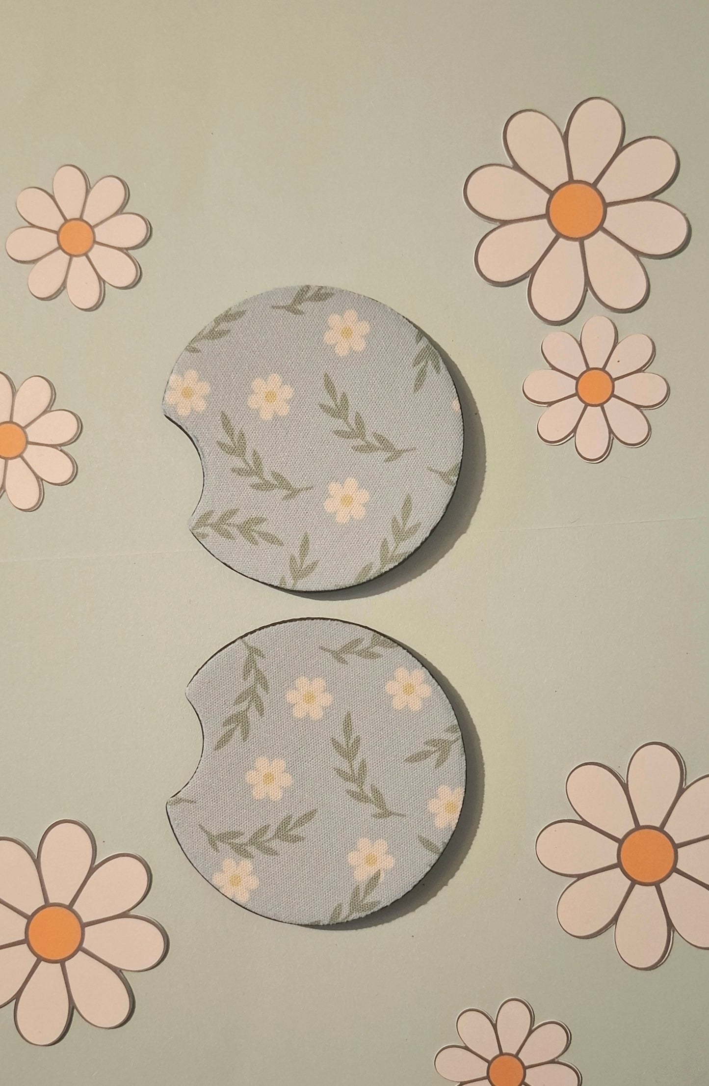 Blue Daisy Foliage Car Coasters