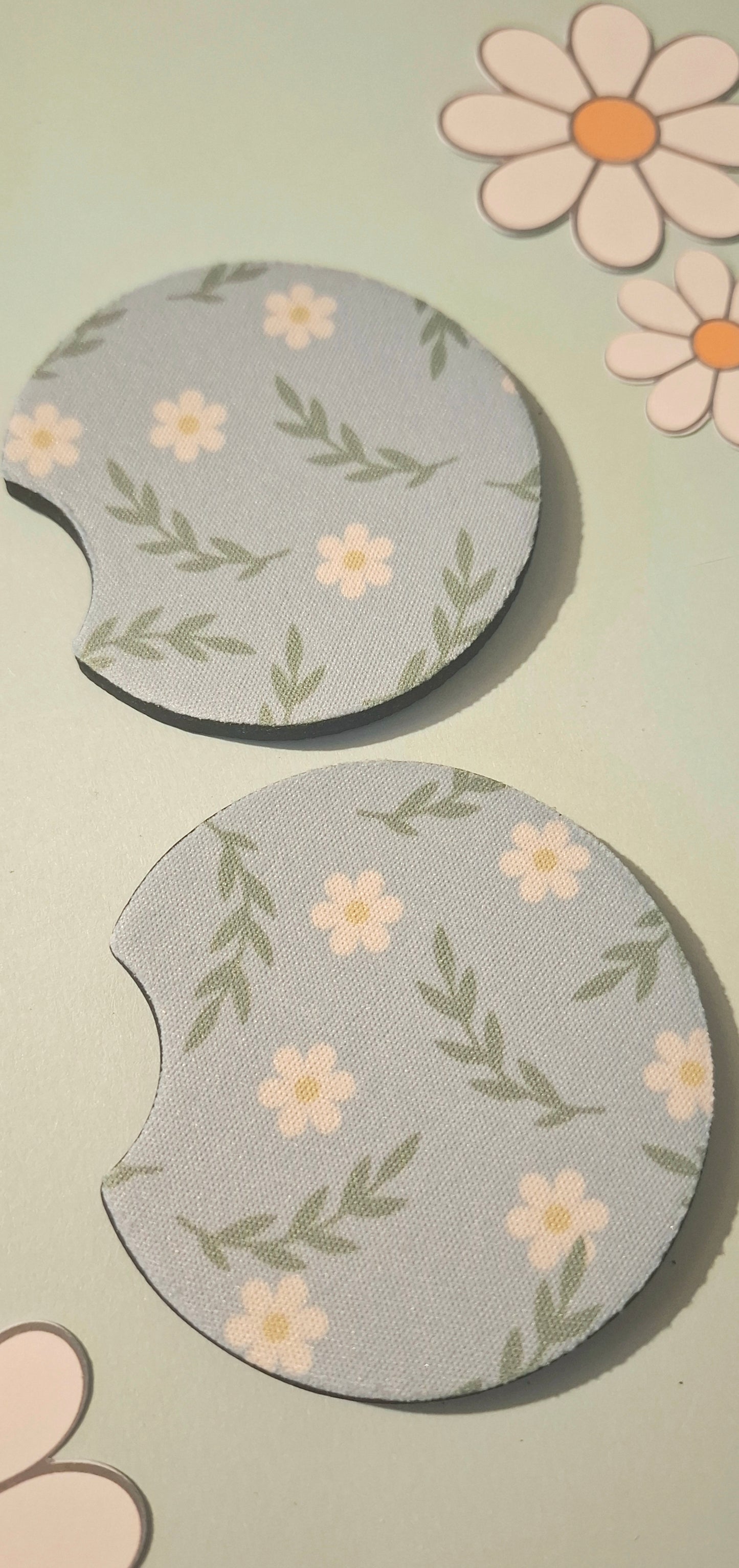 Blue Daisy Foliage Car Coasters