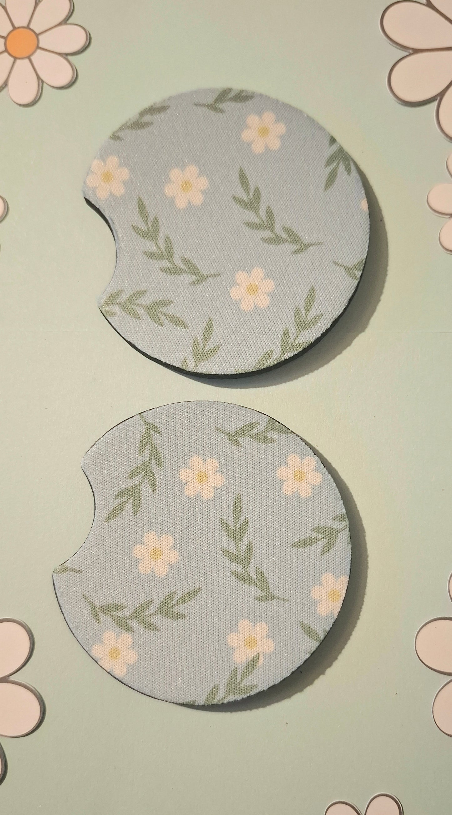 Blue Daisy Foliage Car Coasters