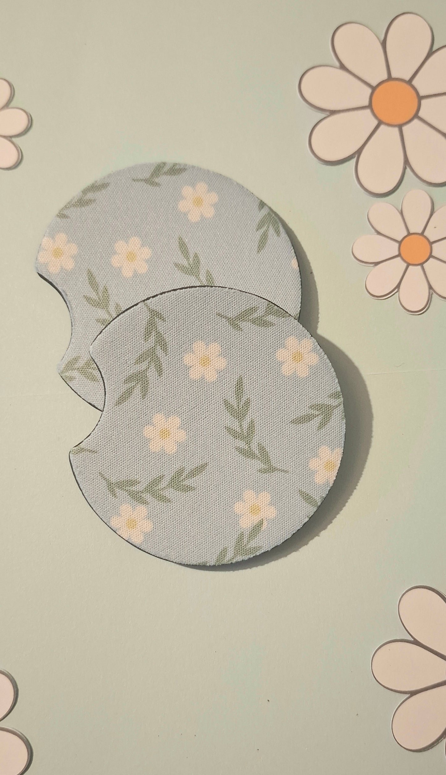 Blue Daisy Foliage Car Coasters