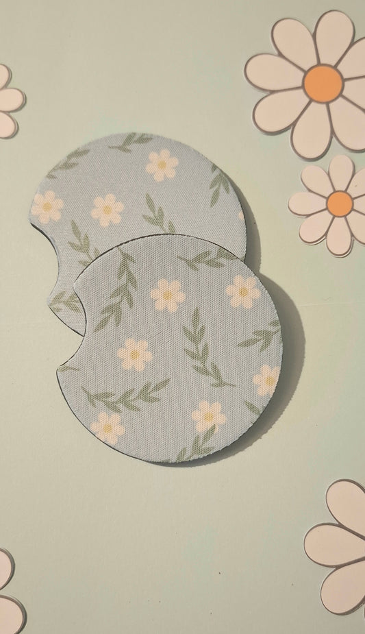 Blue Daisy Foliage Car Coasters