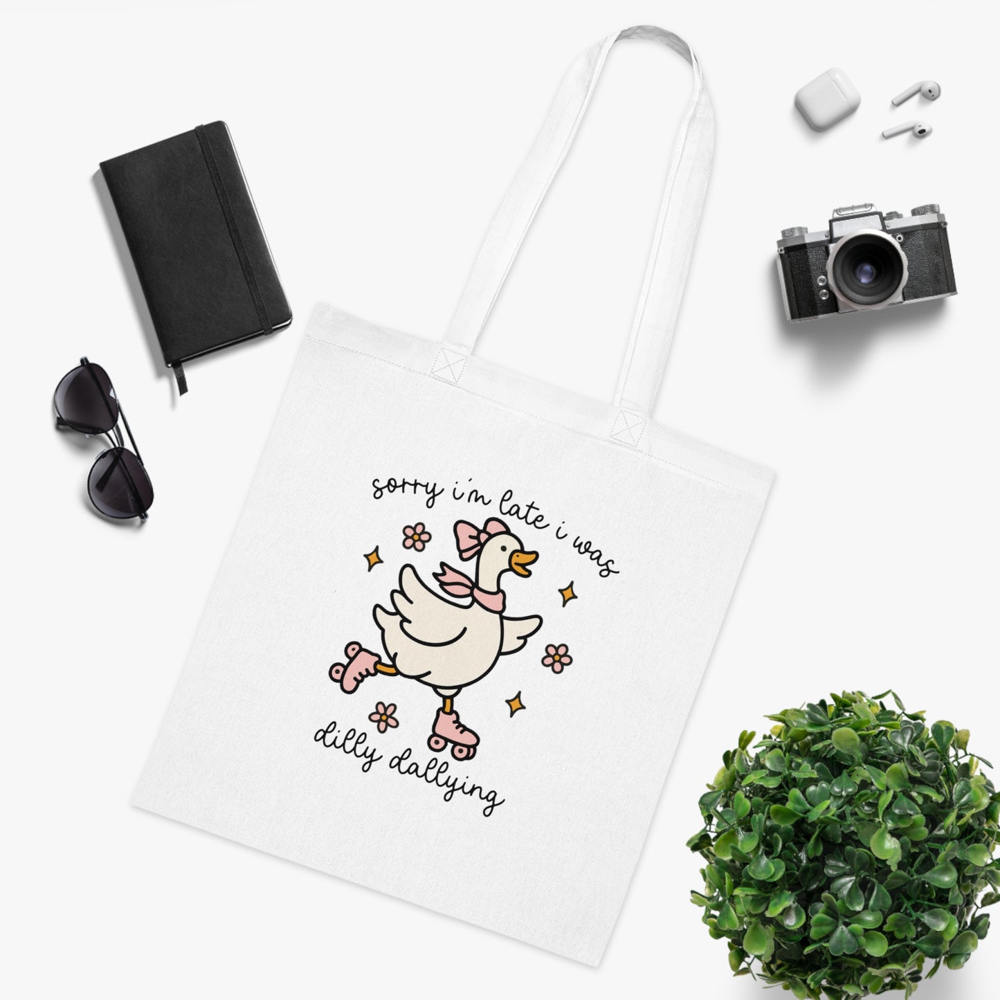 Sorry I'm Late Goose Cotton Tote