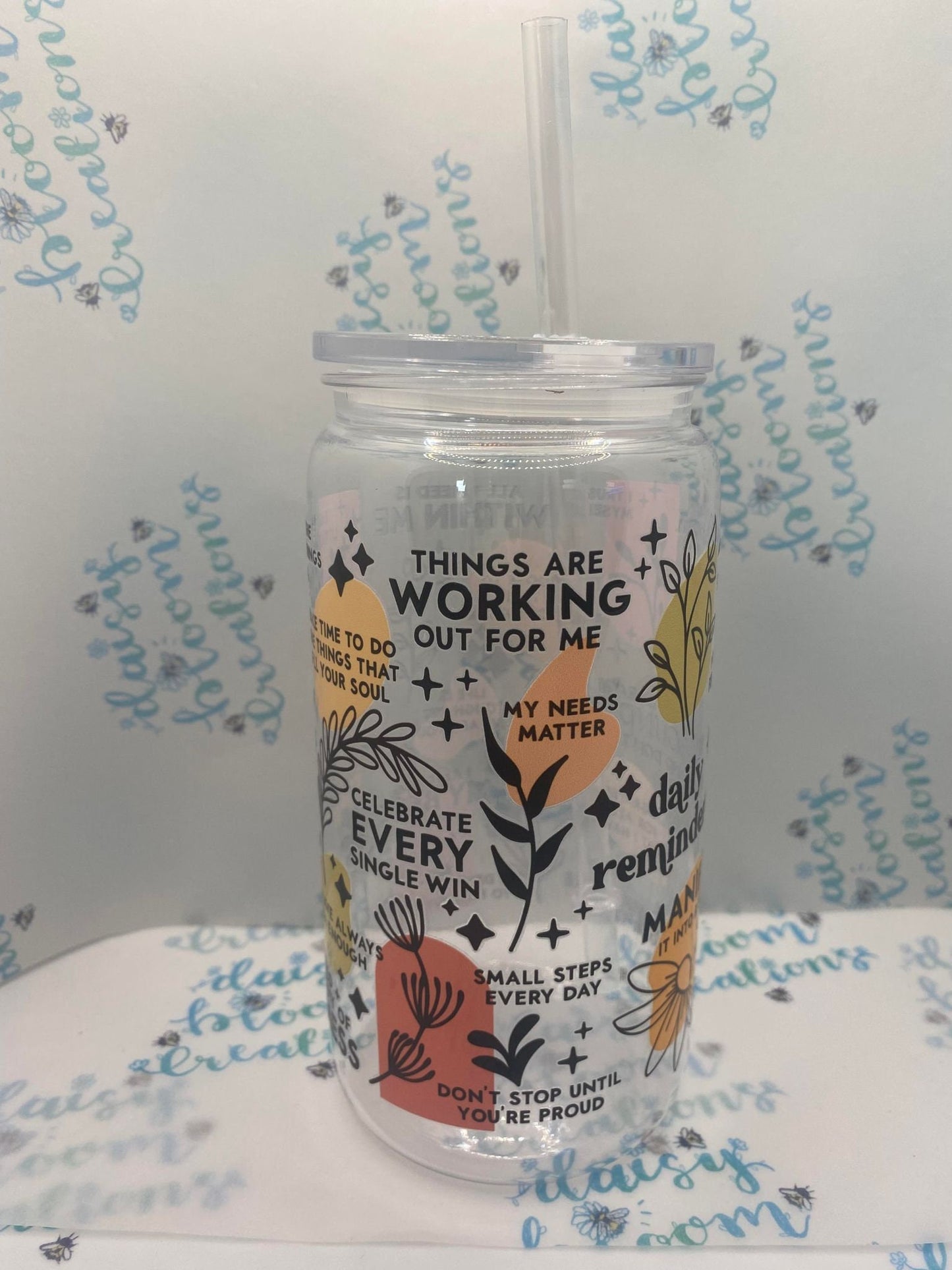 Positive Affirmations 16oz Cup with Lid and Straw