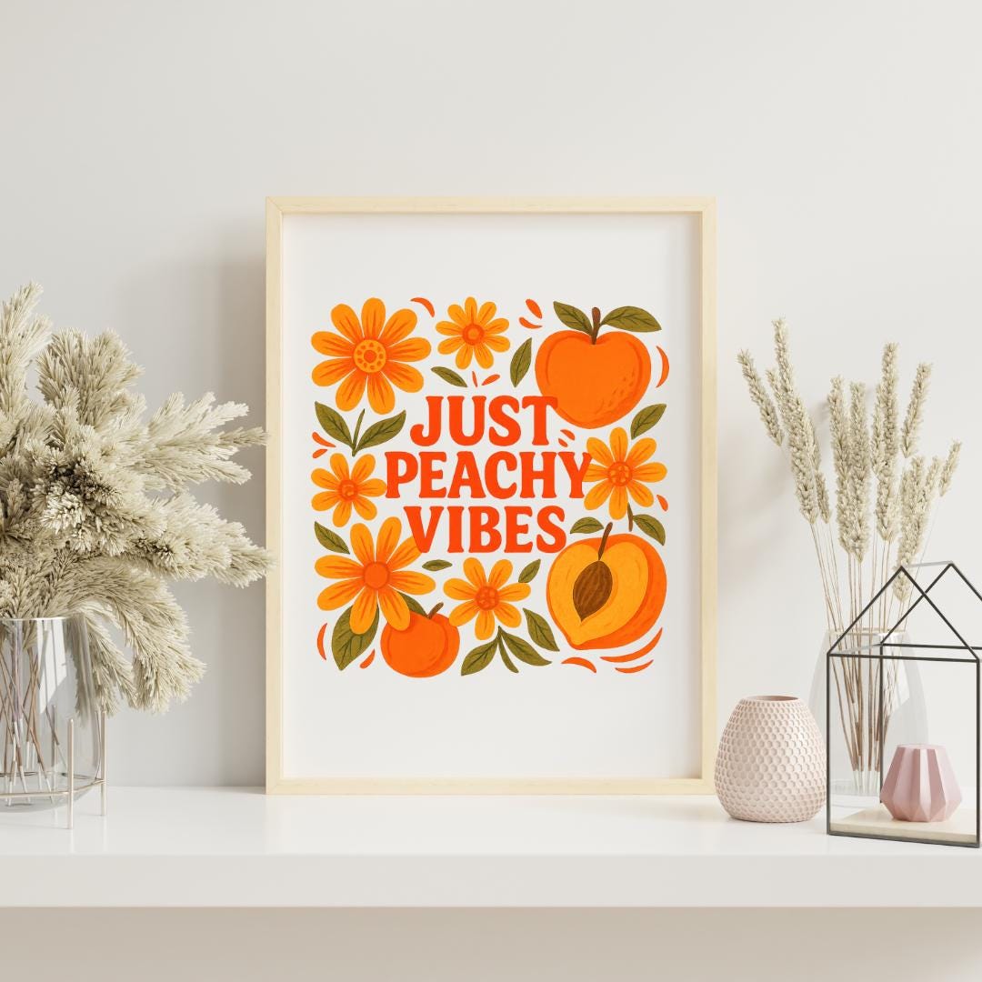 Just Peachy Vibes Wall Art Print, Two Colour Waves