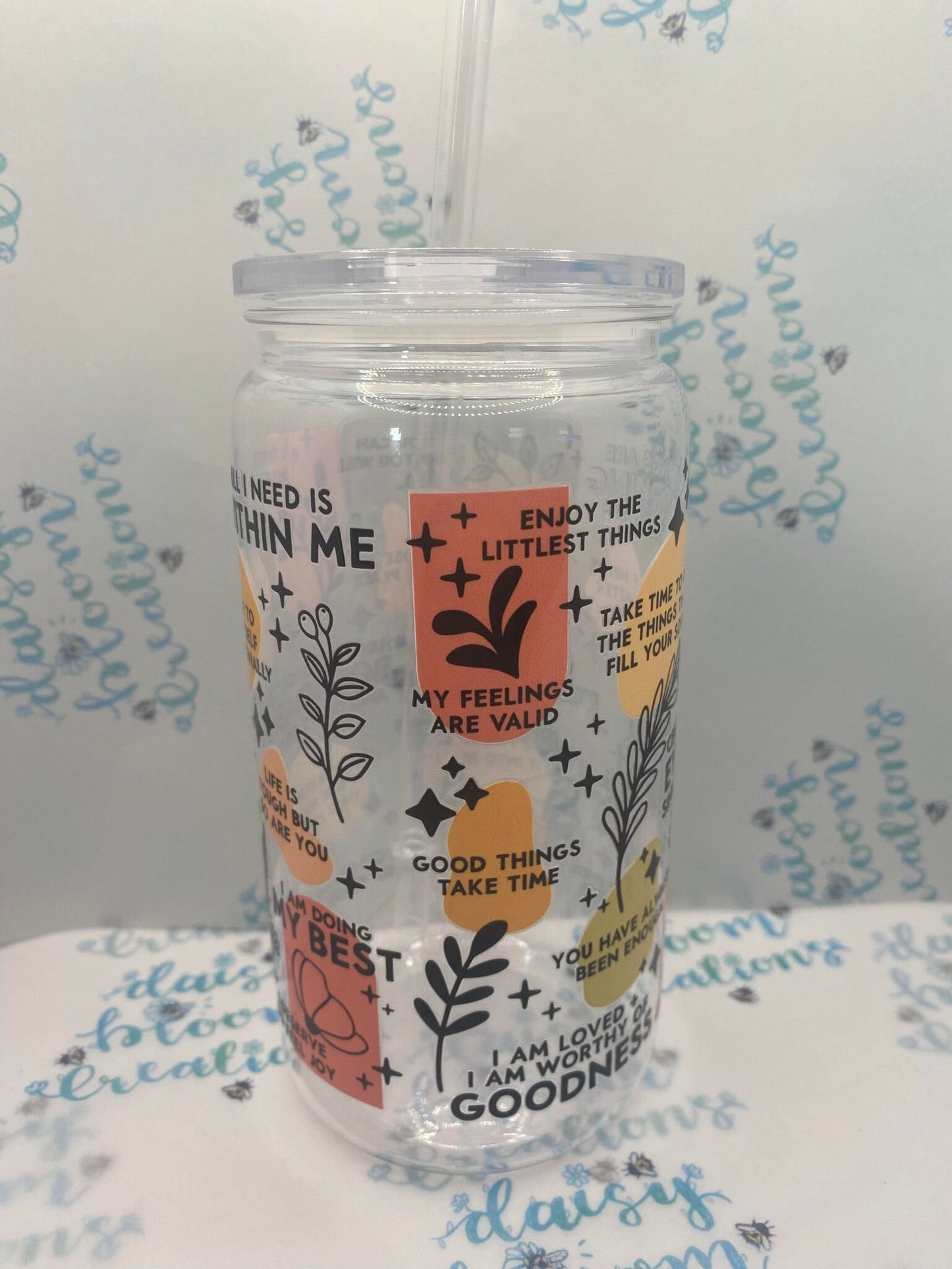 Positive Affirmations 16oz Cup with Lid and Straw