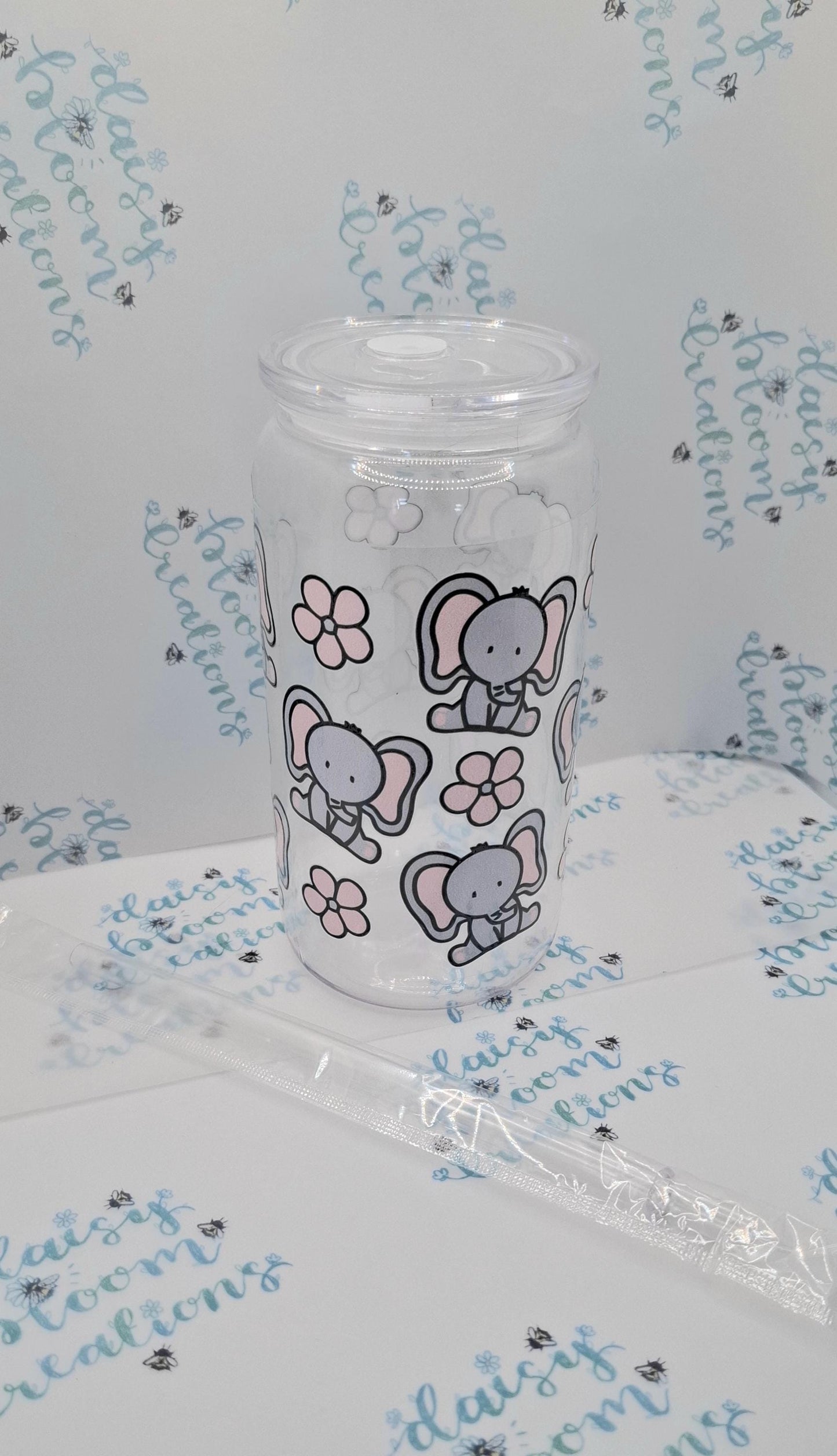 Elephant 16oz Plastic Cup with Lid & Straw