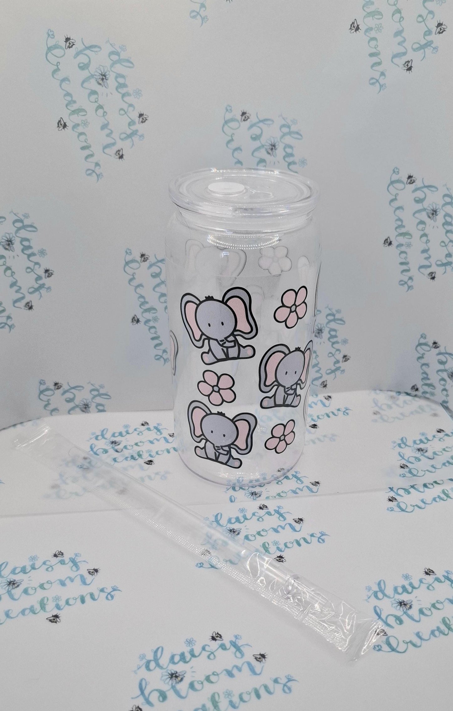Elephant 16oz Plastic Cup with Lid & Straw