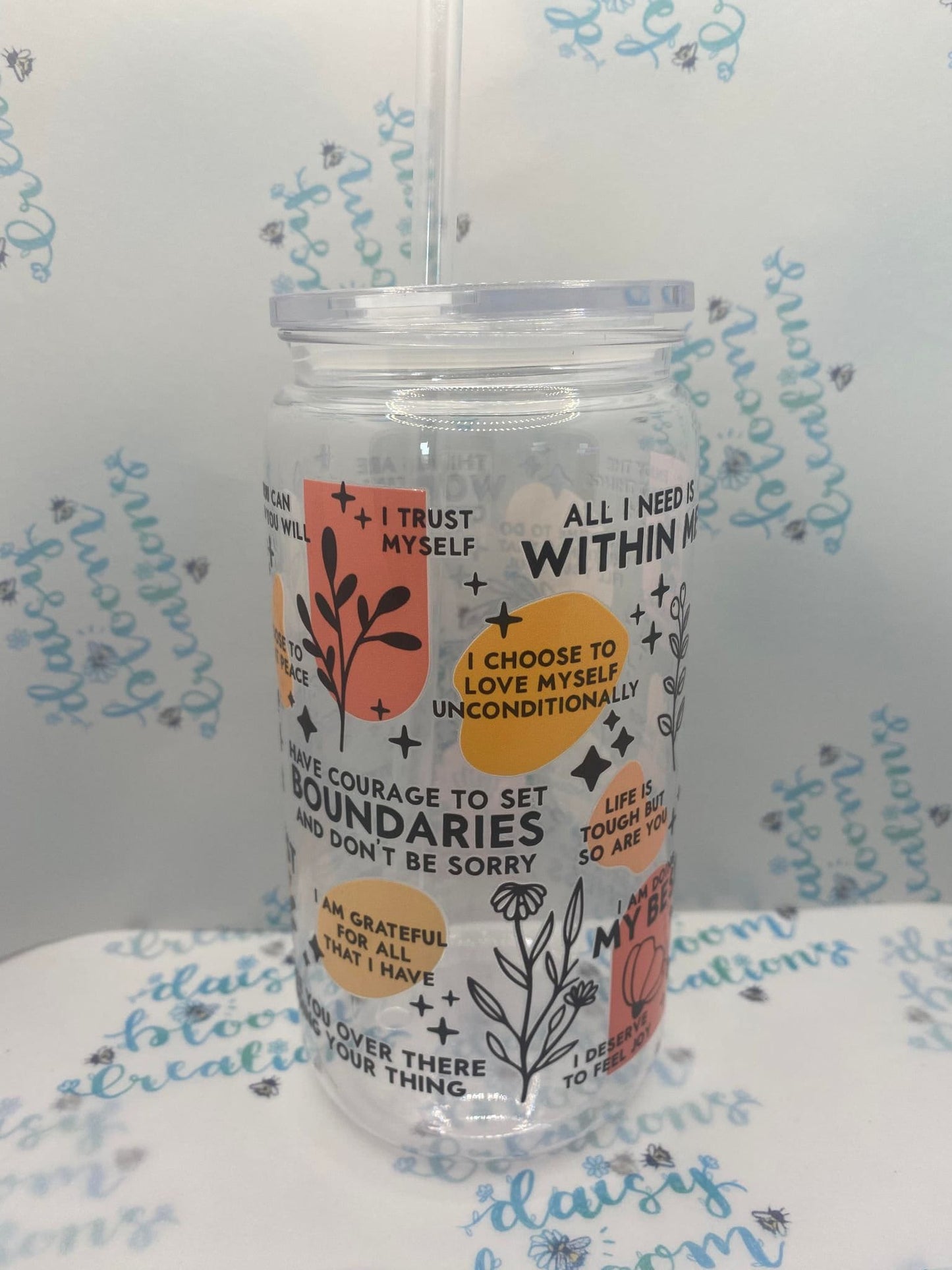 Positive Affirmations 16oz Cup with Lid and Straw