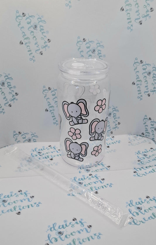 Elephant 16oz Plastic Cup with Lid & Straw