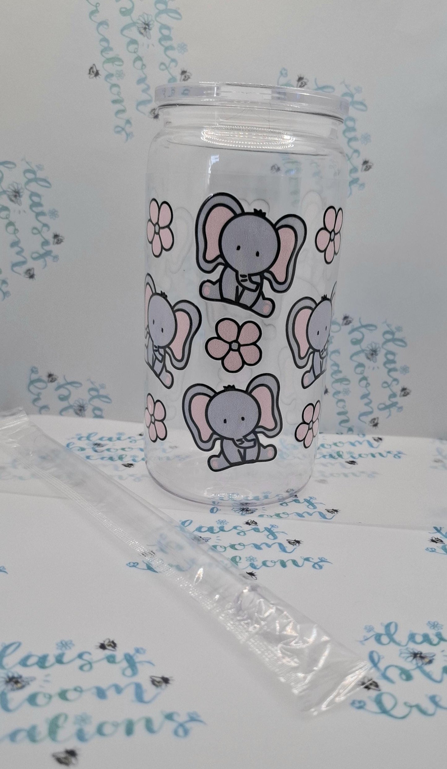 Elephant 16oz Plastic Cup with Lid & Straw