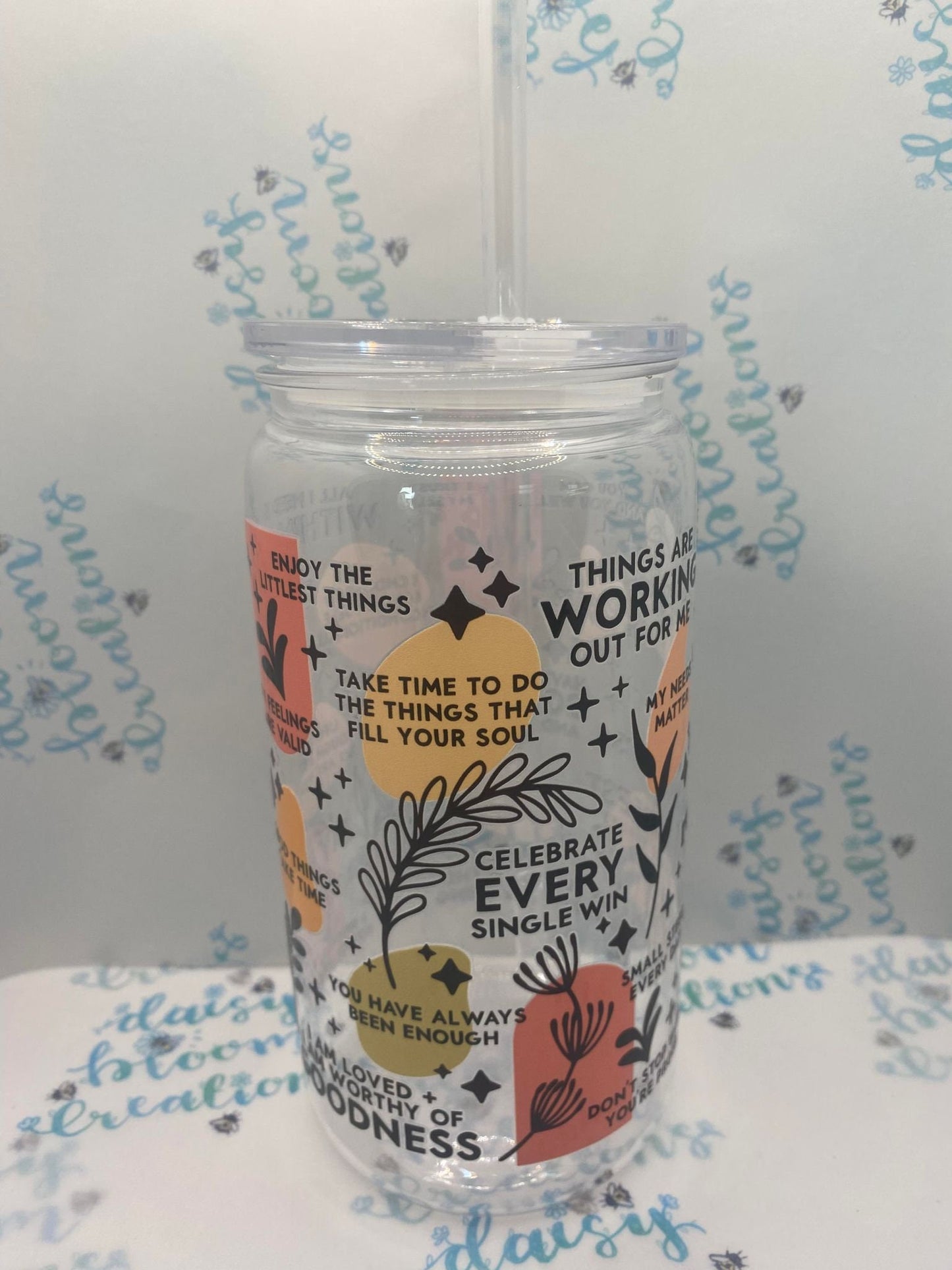 Positive Affirmations 16oz Cup with Lid and Straw