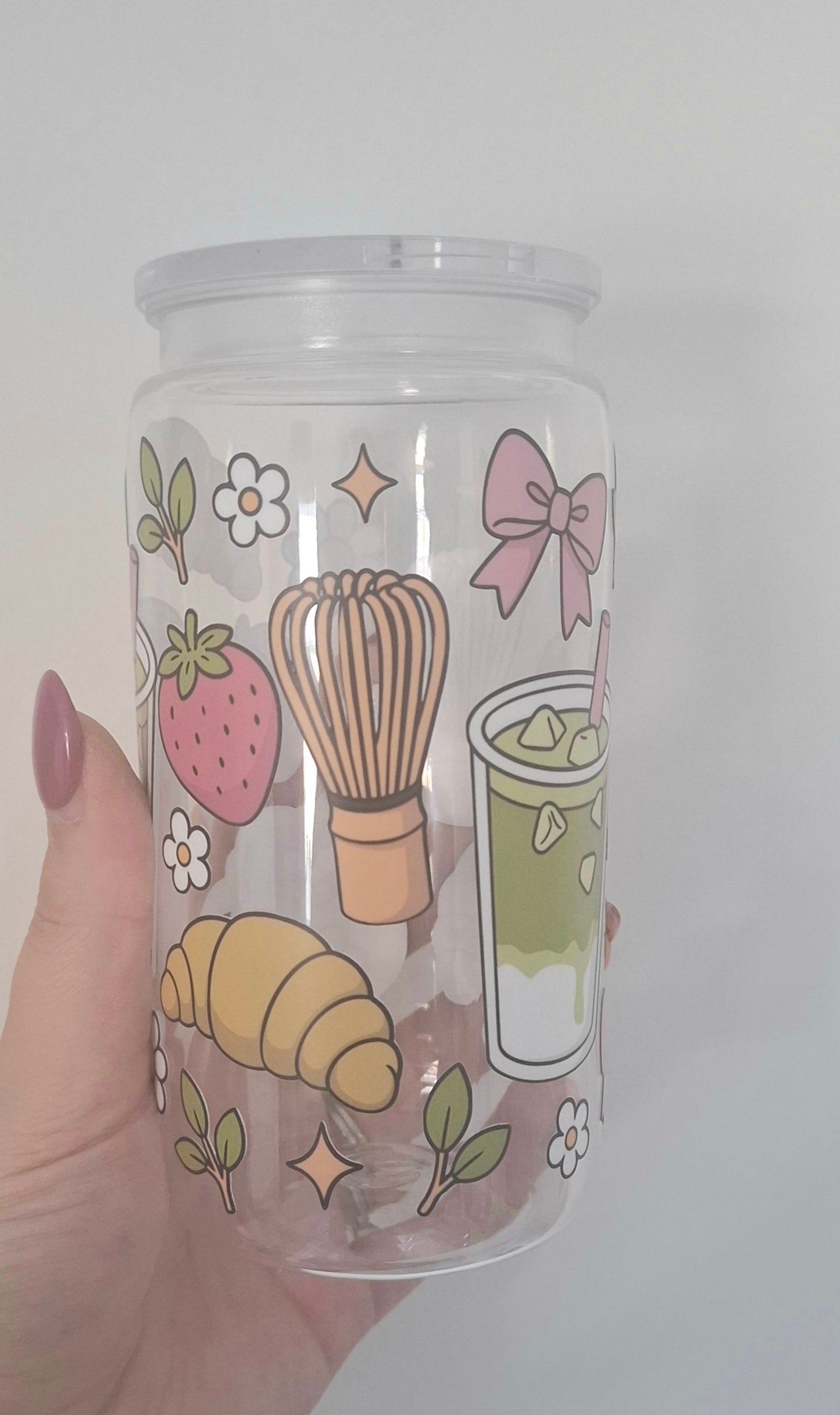 Matcha 16oz Plastic Cup with Lid and Straw