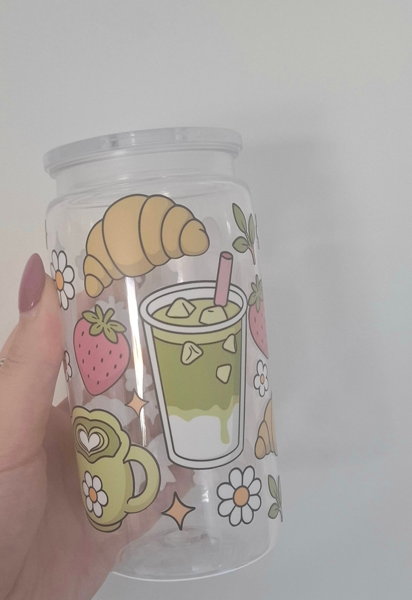 Matcha 16oz Plastic Cup with Lid and Straw