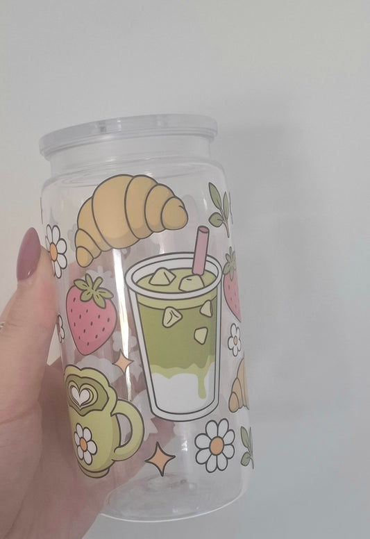 Matcha 16oz Plastic Cup with Lid and Straw