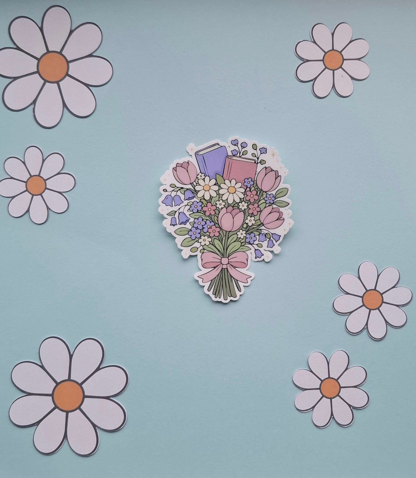 In Full Bloom Spring Book Bouquet Die Cut Sticker